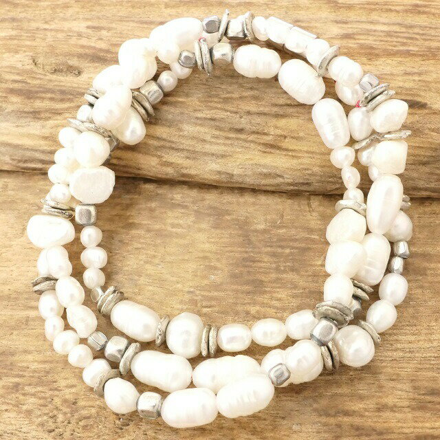 amp japan(アンプジャパン)淡水パール ブレスレット&ネックレスメンズ レディース真珠 ブラス 真鍮 ビーズ マグネットハンドメイド アクセサリー2wa...