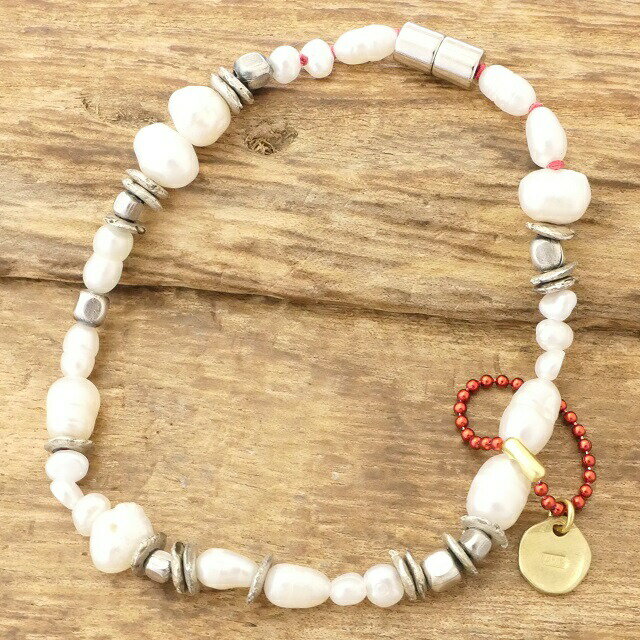 amp japan(アンプジャパン)淡水パール ブレスレットメンズ レディース真珠 天然 ブラス 真鍮 ビーズ マグネットハンドメイド アクセサリーファッション...