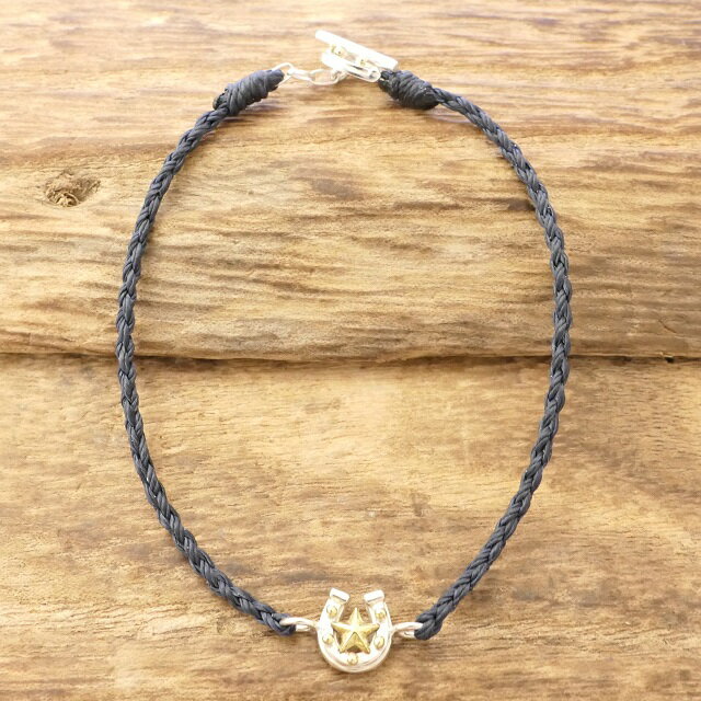 amp japan(アンプジャパン)ホースシュー スター ブレスレットメンズ レディースシルバー925 蝋引き紐 Tバー 着けっぱなしミサンガ お守り ラッキー...