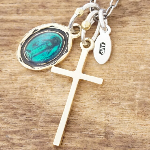 【あす楽】amp japan(アンプジャパン)クロス ネックレス メンズ レディースマリア メダイ ブルー教会 祈り 奇跡 希望 お守り 十字架聖母マリア キリシタンハンドメイド ジュエリー13AD-286【ギフト包装対応】【送料無料】