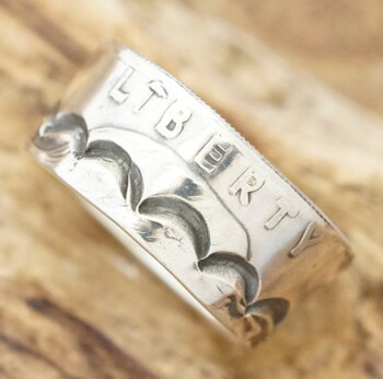 NORTH WORKS(ノースワークス)コイン リングメンズ レディースシルバー 指輪 銀貨 50セント ハーフダラーナバホ スタンプ 刻印 燻し 叩きハンドメ...