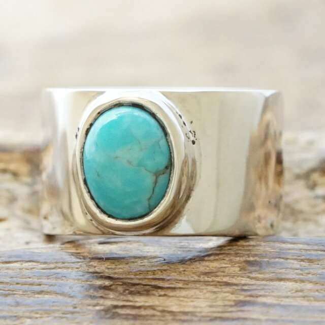 NORTH WORKS(ノースワークス)ターコイズ リング メンズ レディースシルバー 指輪 平打ち 幅太 大きめトルコ石 ハンドメイド ジュエリーW-026【...