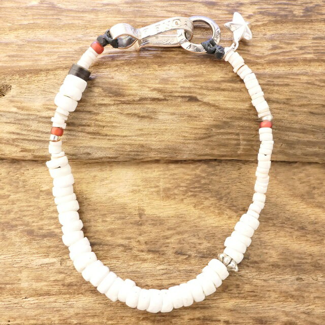 NORTH WORKS(ノースワークス)シェル ビーズ ブレスレットメンズ 天然石 貝 ホワイトハーツスター チャーム コインハンドメイド ジュエリーインディア...