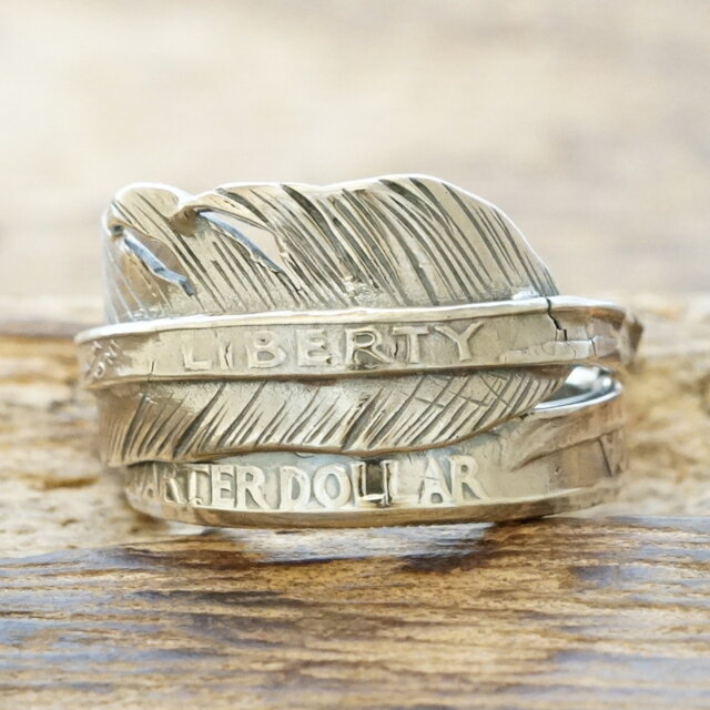NORTH WORKS(ノースワークス)コイン フェザー リングクウォーターダラー 指輪 シルバーハンドメイド アクセサリーインディアンジュエリー ナバホ族メン...