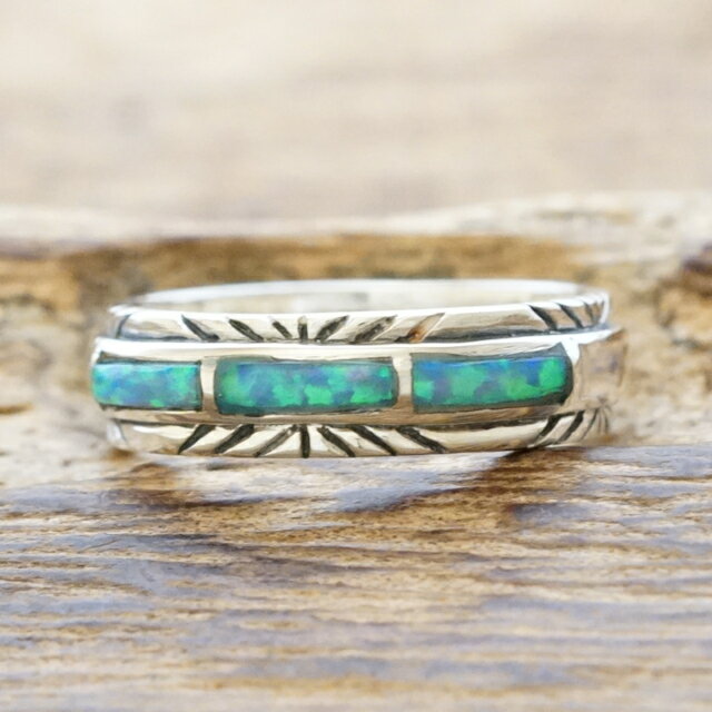 オパール スタンプ リングシルバー925 メンズ レディースインディアンジュエリー ナバホ族アメカジ サーフ ネイティブシルバーアクセサリー 銀 銀細工Silv...