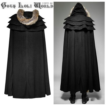 あす楽 即納 【ゴスロリワールド】PUNKRAVE ゴスロリ ロングファー付ゴシック マント コート 黒色 ブラック 黒 ゴシック パンク ロック ロリータ ビジュアル系 ヴィジュアル系 V系 ダーク メンズ ファッション ライブ 舞台 ステージ 衣装 コスプレ イベント 服