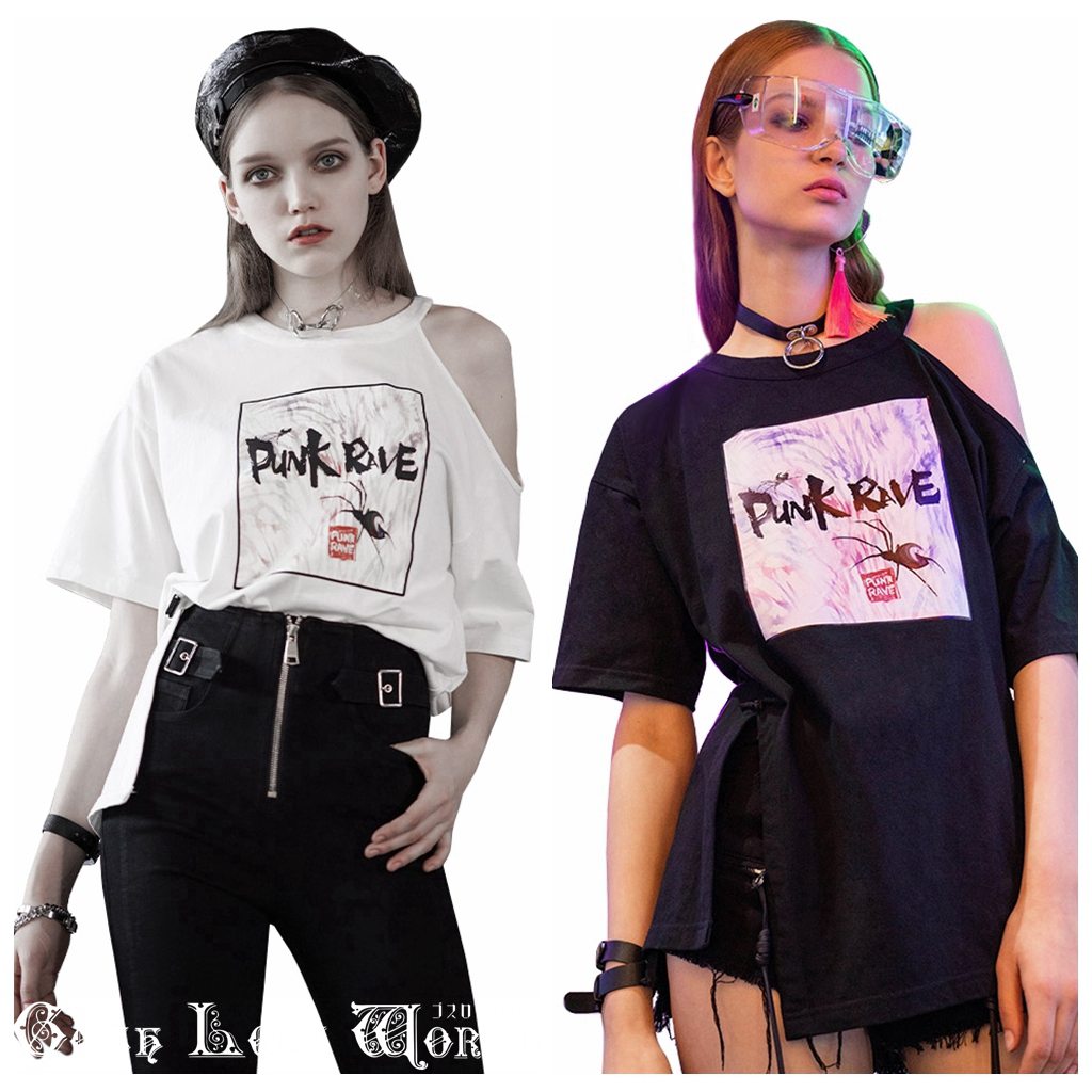 SALE あす楽 即納 PUNKRAVE ゴスロリ サイド切り込みスパイダープリント Tシャツ ゴシック パンク ロック ロリータ ビジュアル系 V系 ダーク レディース ファッション ライブ 舞台 ステージ 衣装 コスプレ イベント 服