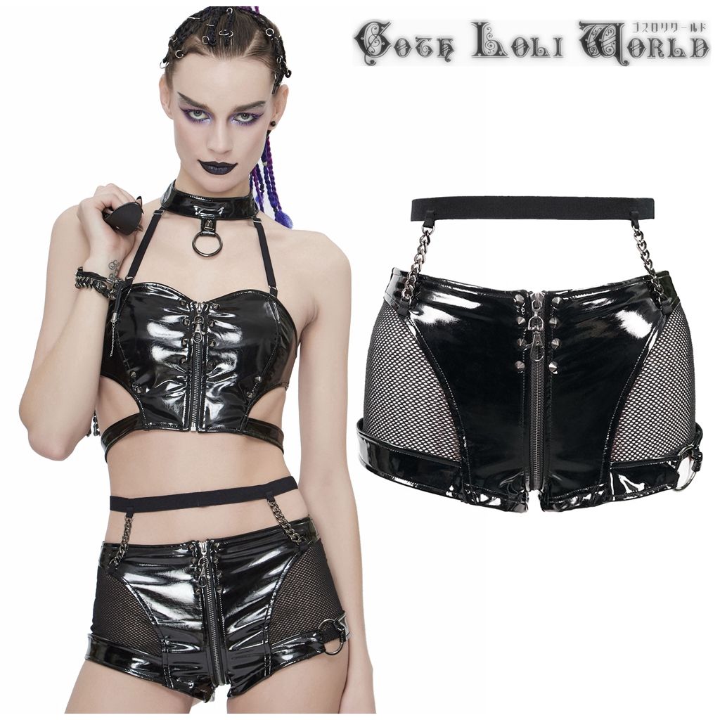 予約商品 PT129 ウエストバンド チェーン 切替メッシュ ボンテージ ショート パンツ ファッション ゴシック ゴスロリ パンク ロック ロリィタ ビジュアル系 V系 モード系 地雷系 サブカル 個性的 コスプレ 骨格ストレート 骨格ウェーブ 骨格ナチュラル 服 衣装 仮装