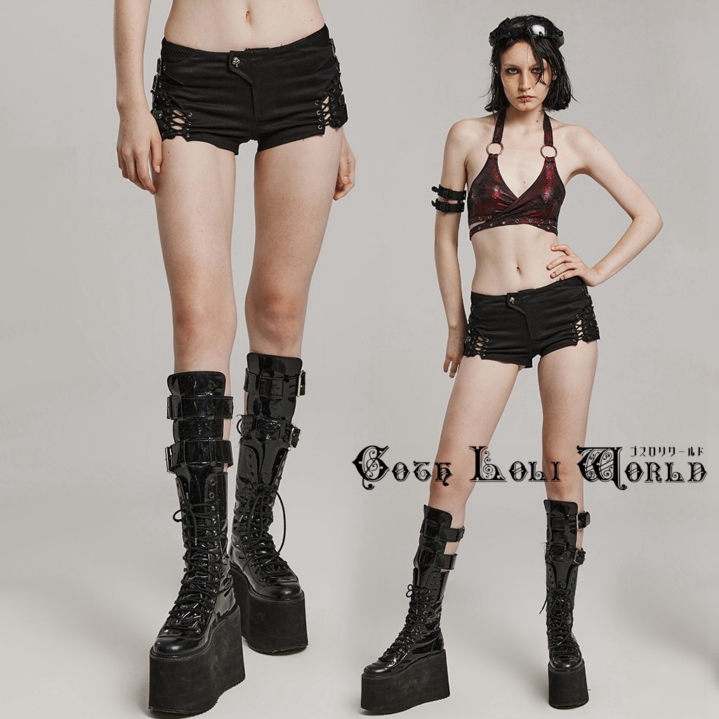 当日発送 即納 WK-616XDF-BK ダブルレースアップドロストローウエスト ショートパンツ ファッション ゴシック ゴスロリ パンク ロック ロリィタ ビジュアル系 ヴィジュアル系 V系 モード系 地雷系 サブカル 個性的 コスプレ イベント 舞台 仮装 衣装 ハロウィン おしゃれ
