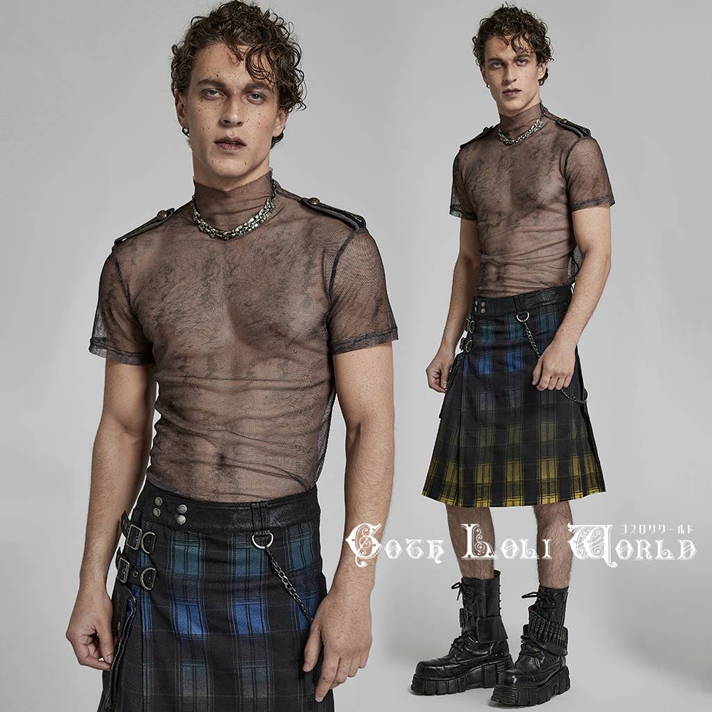 当日発送 即納 WT-802TDM-CO エポレット付モックネックシアータイト Tシャツ 茶色 メンズ ファッション ゴシック ゴスロリ パンク ロック スチームパンク ビジュアル系 ヴィジュアル系 V系 モード系 サブカル コスプレ ライブ ステージ 舞台 仮装 個性的 衣装