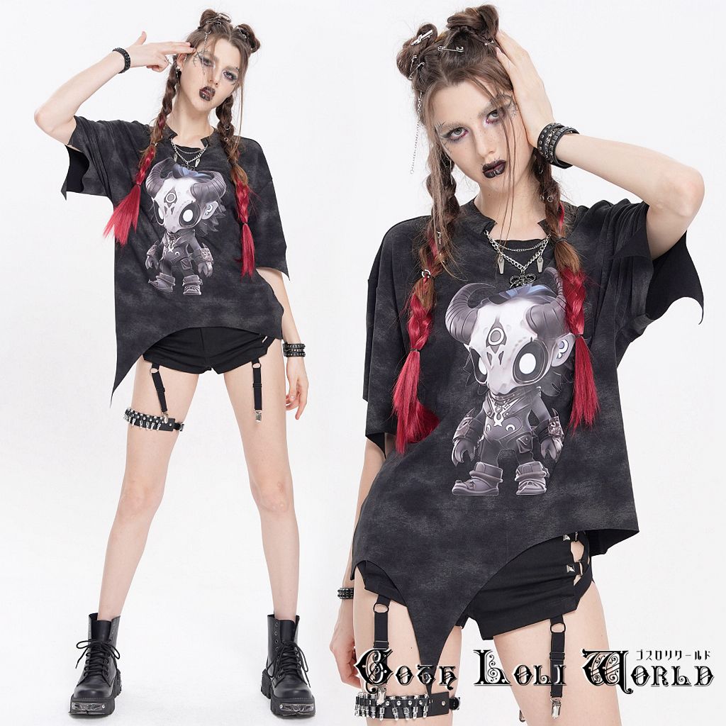 当日発送 即納 TT304 パンク ロック ファッション デビルチェック カットソー Tシャツ トップス 地雷系 男女兼用 ゴシック ビジュアル系 ヴィジュアル系 V系 モード系 サブカル 個性的 ライブ衣装 舞台衣装 ステージ衣装 イベント衣装 仮装 衣装