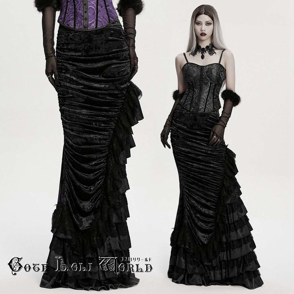 当日発送 即納 WQ-899BQF-BK ゴスロリ ファッション アシメシャーリング マーメイドスカート 黒色 ゴシック ロリィタ ロリータ ビジュアル系 ヴィジュアル系 V系 地雷系 サブカル コスプレ 個性的 ライブ衣装 舞台衣装 ステージ衣装 イベント衣装 仮装 ハロウィン 衣装