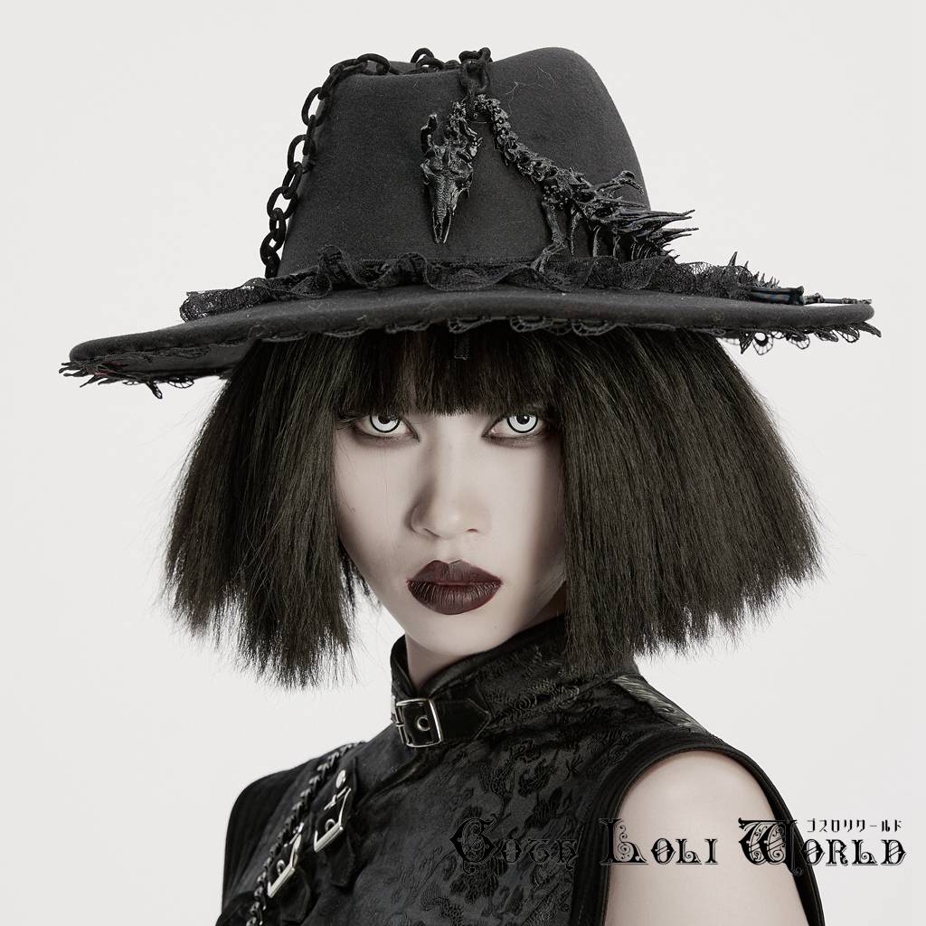 当日発送 即納 WS-821MZ-BK 地雷系 ゴスロリ ファッション スカル レース ハット 帽子 化粧箱付 ゴシッ..