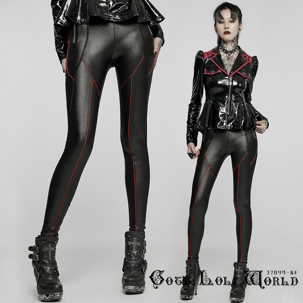 当日発送 即納 DK-511PCF-BK-RD パンク ロック ファッション レッドライン レギンス スキニー ロングパンツ ゴシック ビジュアル系 ヴィジュアル系 V系 モード系 サブカル 個性的 ライブ衣装 舞台衣装 ステージ衣装 イベント衣装 仮装 サイバー 衣装