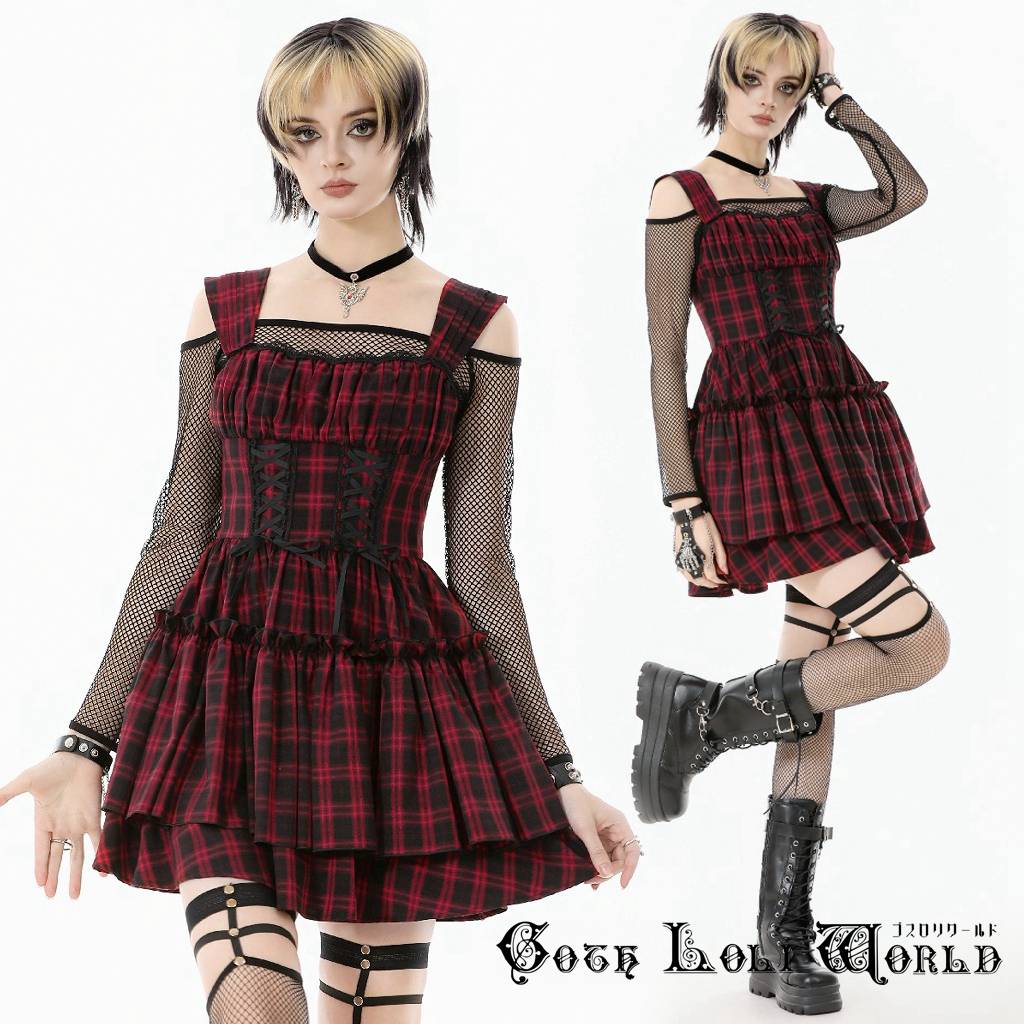 当日発送 即納 DW1118 地雷系 ファッション レッドチェック ワンピース ジャンパースカート ロリィタ ロリータ ゴスロリ ビジュアル系 サブカル 個性的コスプレ 個性的 ライブ衣装 舞台衣装 ステージ衣装 イベント衣装 仮装 ハロウィン 衣装