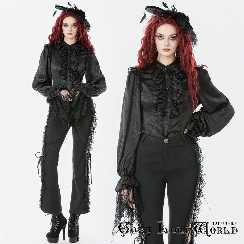 当日発送 即納 IW131 地雷系 ファッション レース袖口 フリル 長袖シャツ ブラウス ゴシック ゴスロリ ロリィタ ロリータ ビジュアル系 サブカル コスプレ 個性的 ライブ衣装 舞台衣装 ステージ衣装 イベント衣装 仮装 ハロウィン 衣装