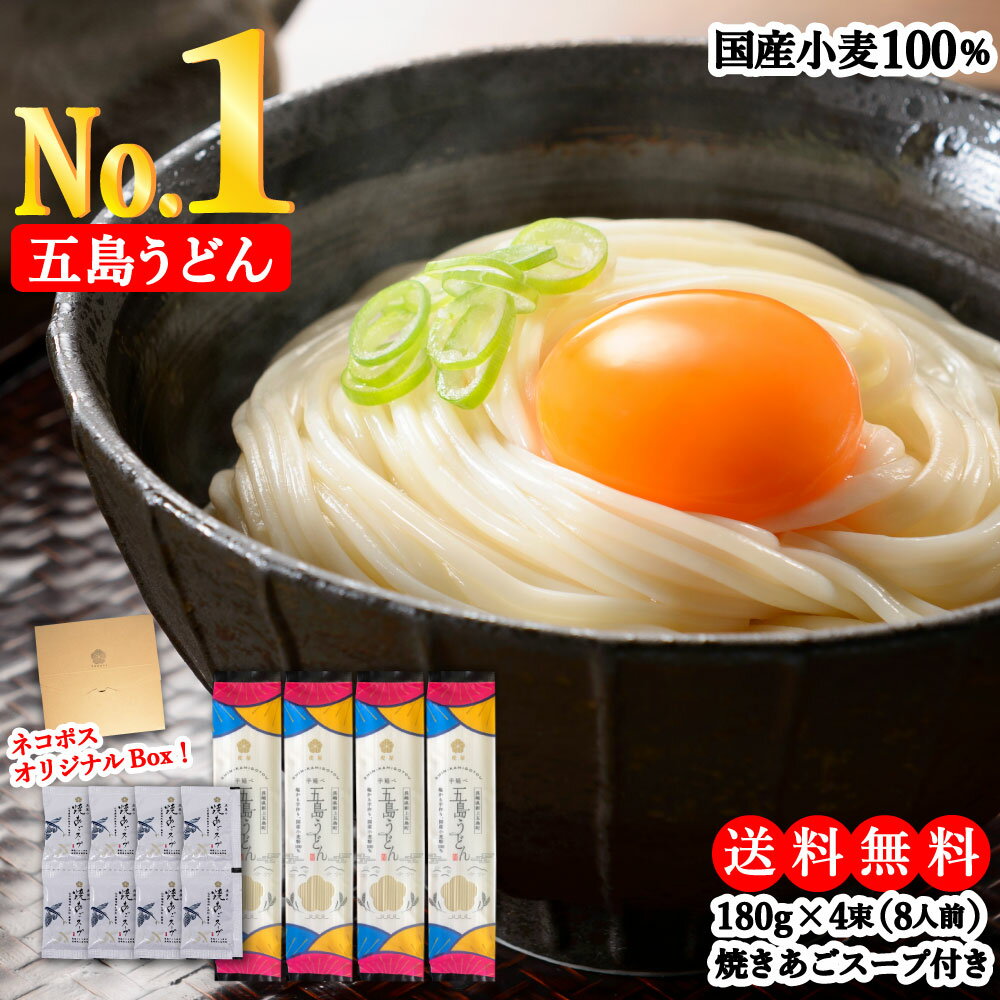 【国産小麦100％使用】 虎屋 の 五島うどん 8人前 180g 4束 焼あごスープ 8食 7g 8袋 ギフトセット