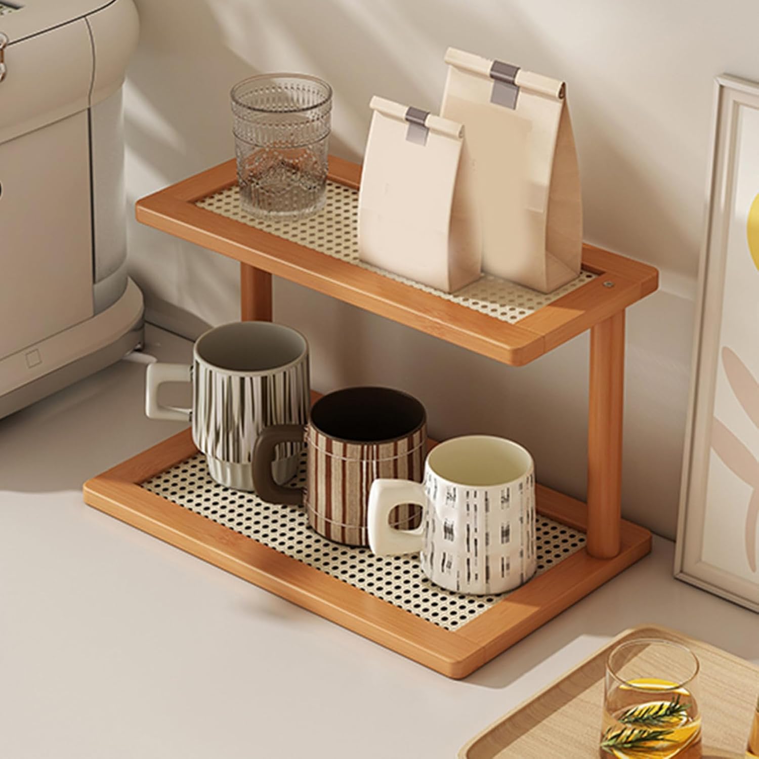 デスク上 棚 30*15*15 ラック 木製 2段 卓上収納ラック ミニラック 卓上 デスク上収納 卓上棚 卓上ラック カウンター上ラック キッチン収納 机上ラック デザイン2 小物置き オープンラッ