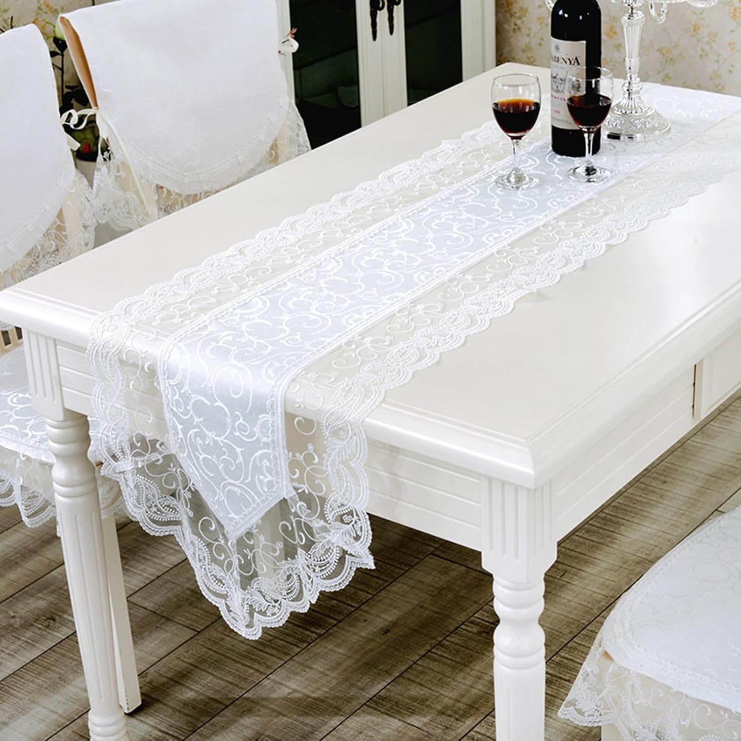 テーブルランナー 欧風 白 レース 食卓ランナー テーブルセンター PVC製 すべり止め 撥水加工 汚れ防止 テーブルクロス 耐久耐熱 軽量 厚手 お食事マット...