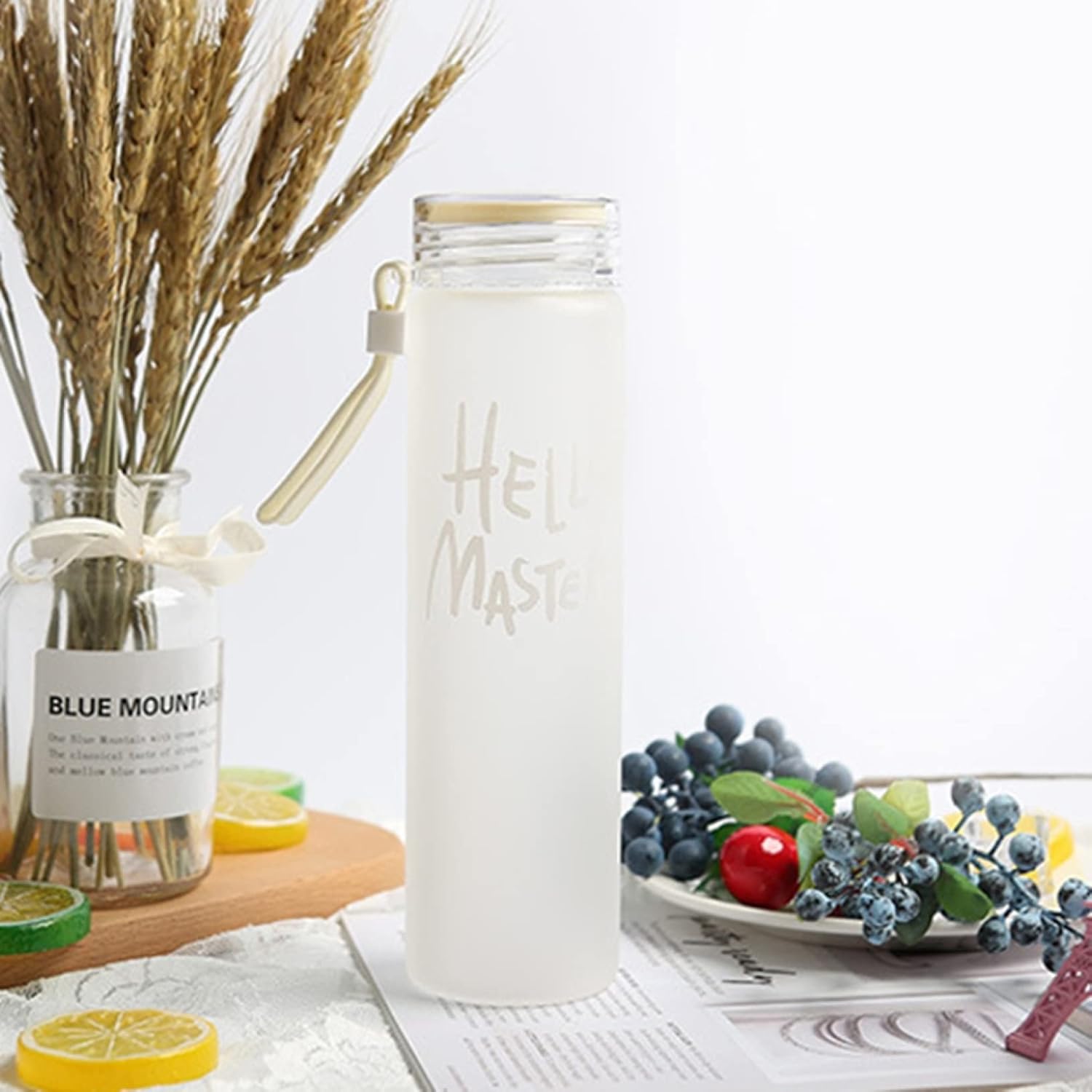 ガラス水筒 480ml クリアボトル ウォーターボトル 耐熱ガラス 漏れ防止密封 直飲み ワイドマウス 超軽..