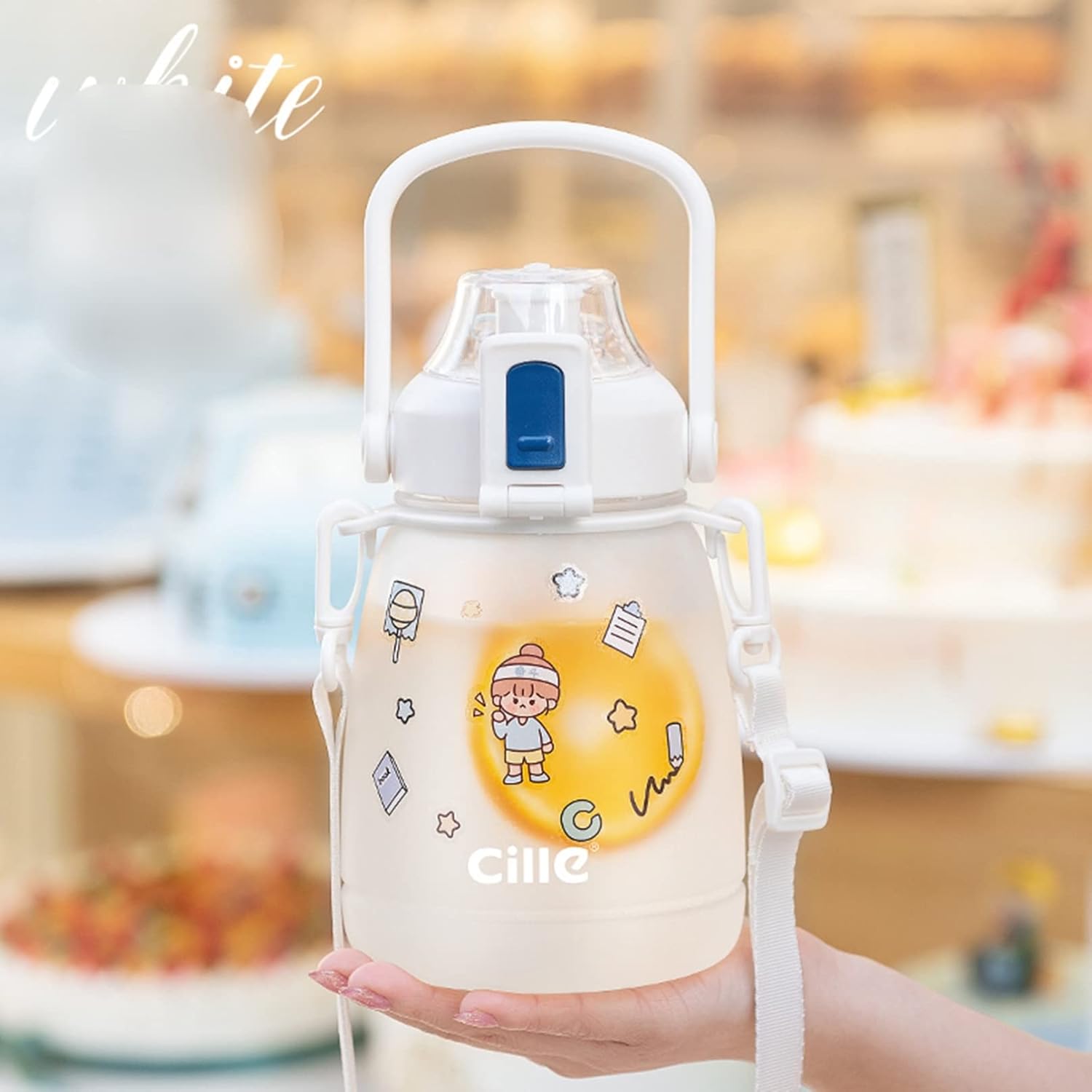 ストロー水筒 大容量 クリアボトル かわいい 女の子 子供 ワンタッチオープン ティーボトル 直飲み 水..