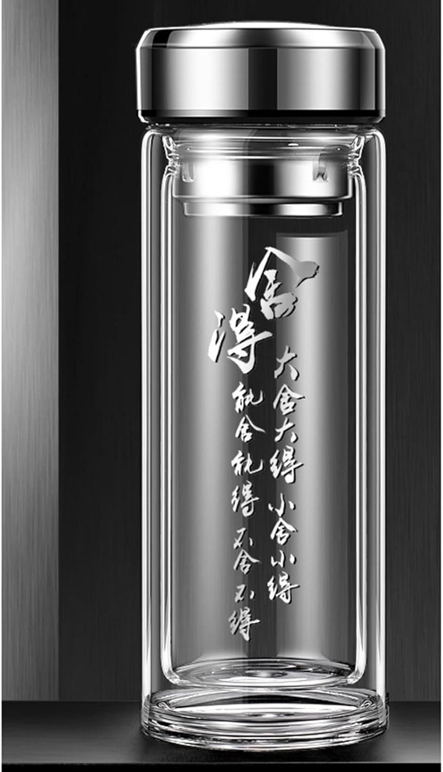 ガラスボトル 水筒 大容量 ステンレスお茶漉 1リットル 1000ml 800ml 600ml 500ml 二重ガラス 水筒 直..