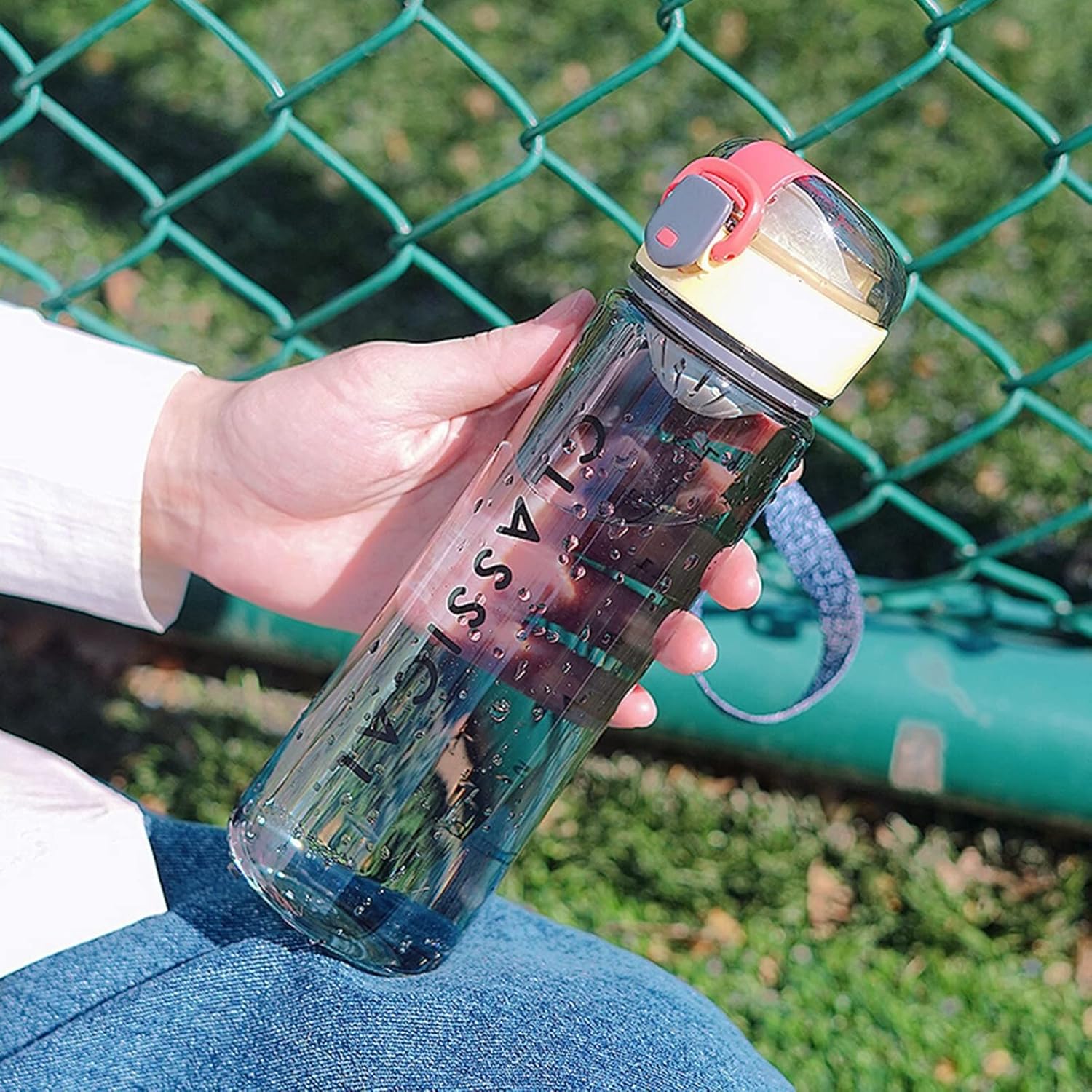 水筒 ワンタッチ クリアボトル ウォーターボトル 400ml 500ml 茶漉し ピンク グリーン 水分補給 スポー..