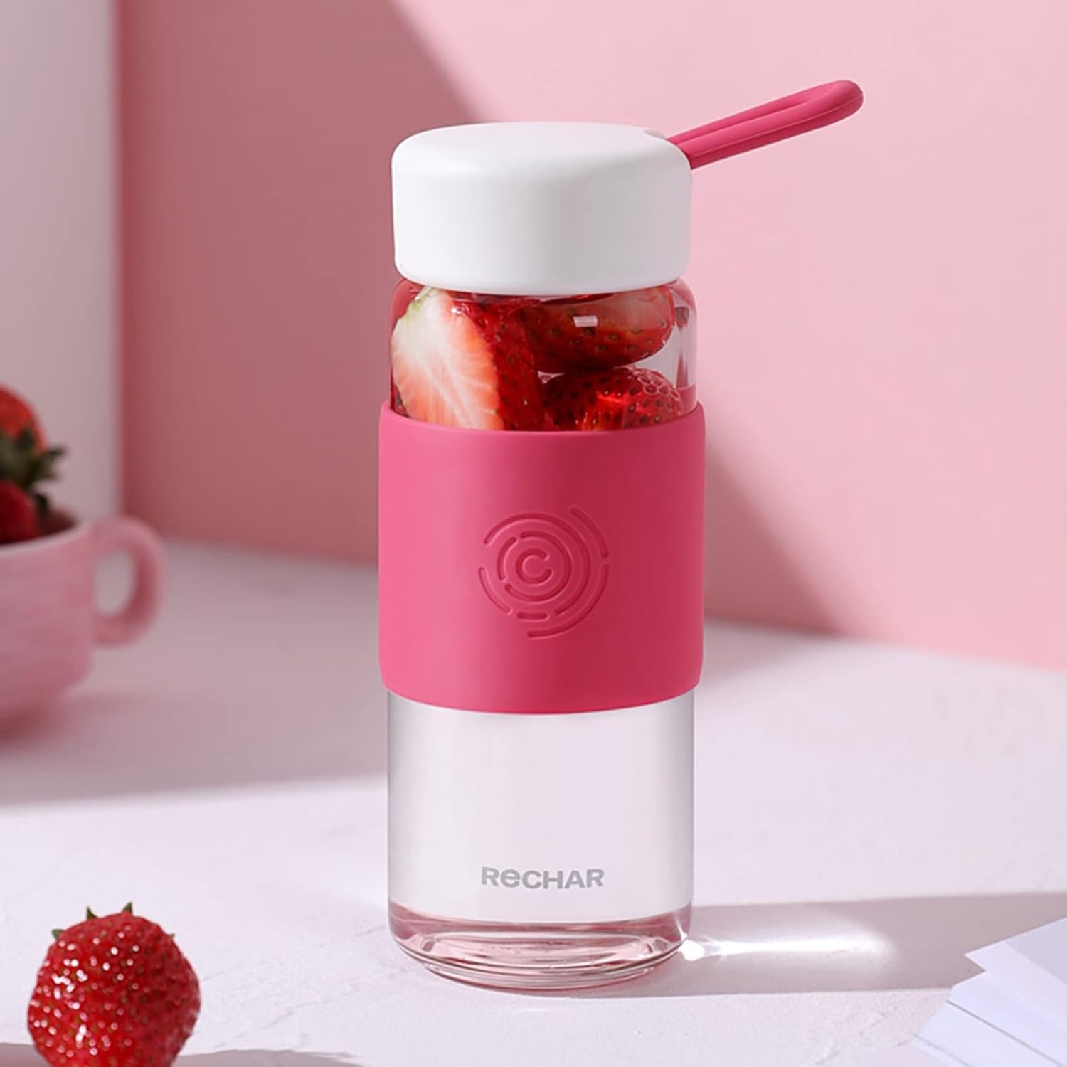 ウォーターボトル ガラス水筒 クリアボトル 400ml ピンク 防熱カバー ティーボトル ぼとる 直飲み 水分..