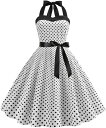 ドレス レディース ビンテージ チュニック ポルカドット 掛首 ワンピース ノースリーブ セクシー 女性スイングドレス Dress フォーマル 着痩せ 膝丈 Aライン洋服 ワンピースドレス(4)