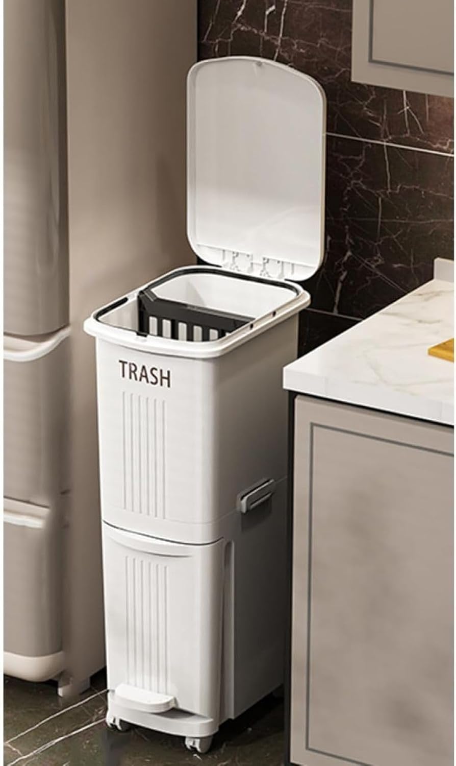 キャスター付 キッチン収納 キッチンワゴン スリム 野菜収納 ゴミ箱 抗菌 2段 分別 スリム 蓋付き ゴミ..