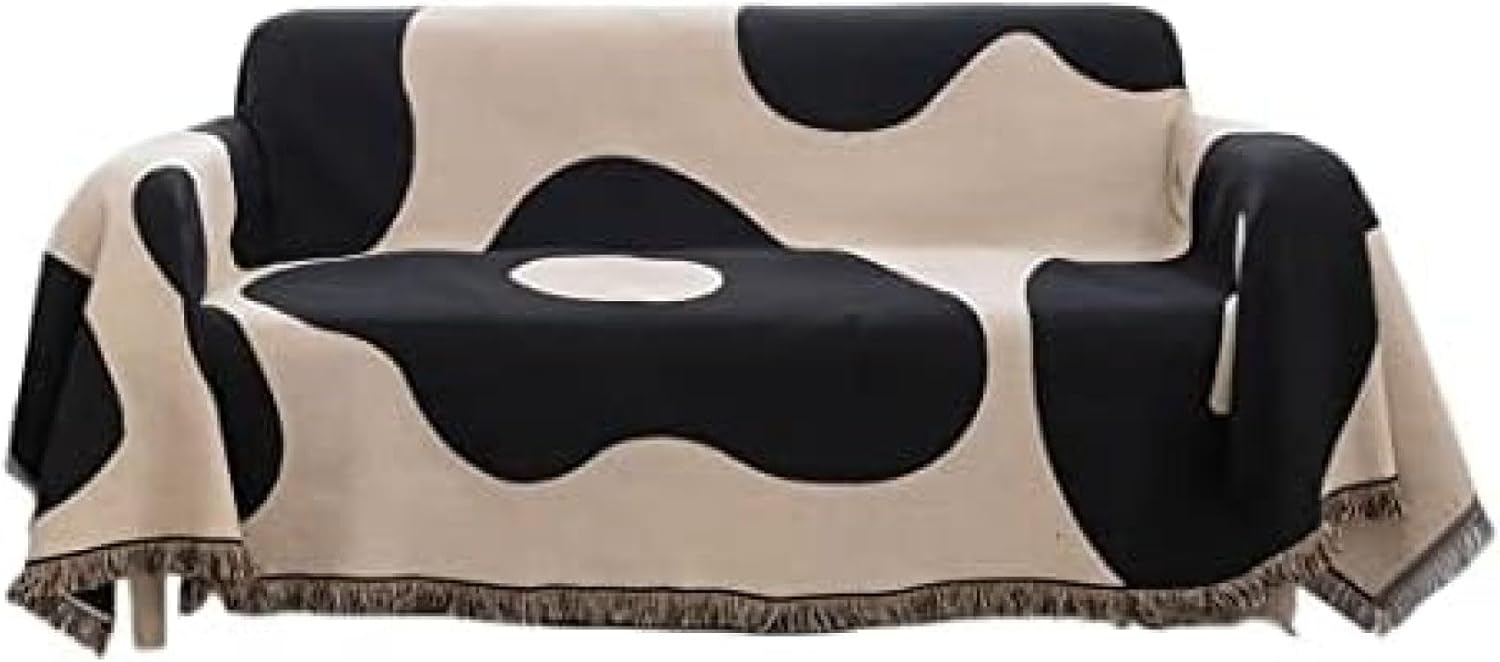 ソファーカバー 3人掛け 肘付き マルチカバー 長方形 大判 ベッドカバー用 ソファ 四季通用 滑り止め 犬猫対策 北欧風 フリンジ付き 縮まない 変形しない 柔らかい キズ防止 洗える 汚れ防止 (