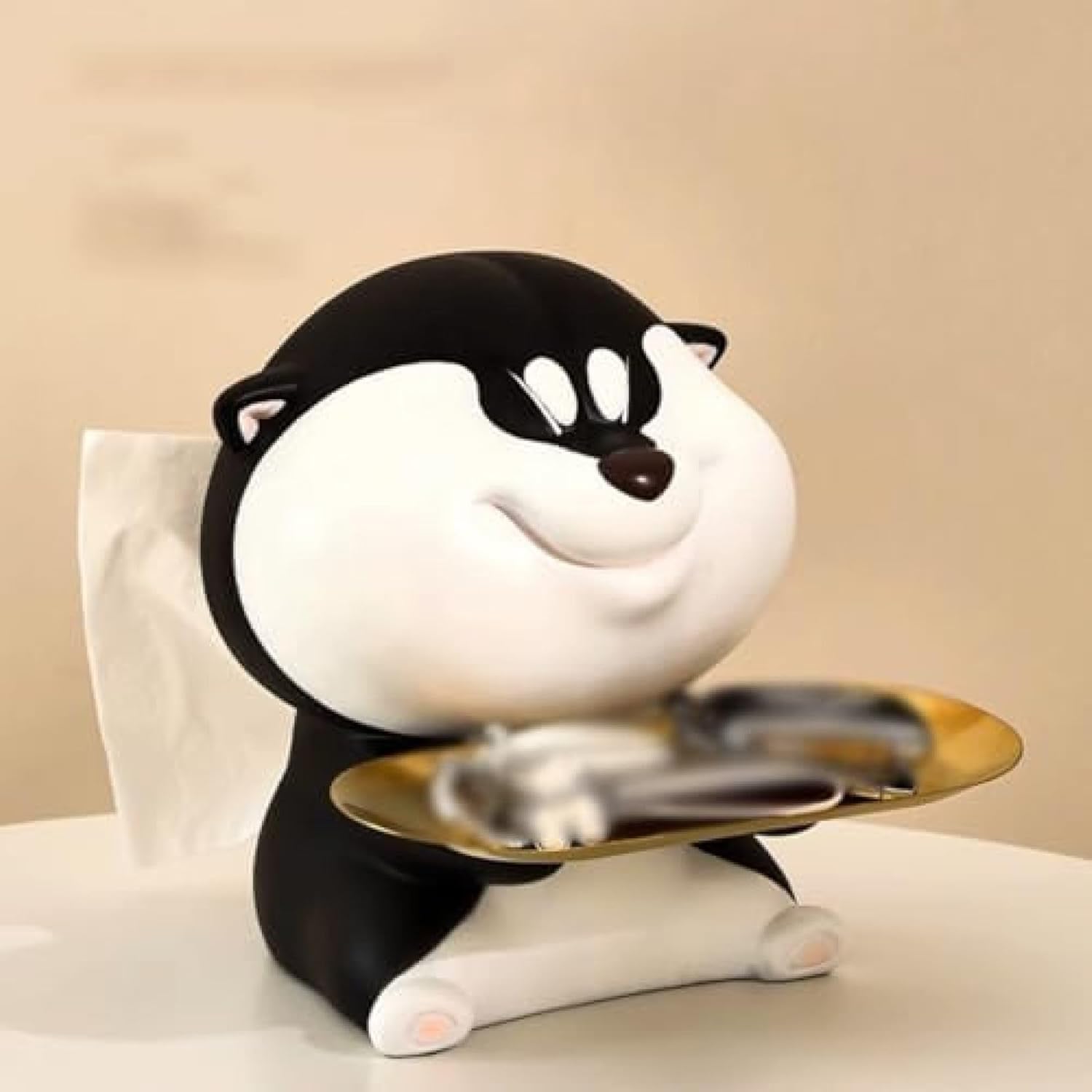 皿を上げるイヌの置物 キー収納 鍵置き 小物収納 卓上置物 収納トレイ 動物像 彫刻装飾 玄関 ペットサイトテープル 置物 キー収納トレイ リビングルーム用 オーナメント 小物トレイ 像 贈り物 彫刻(3)