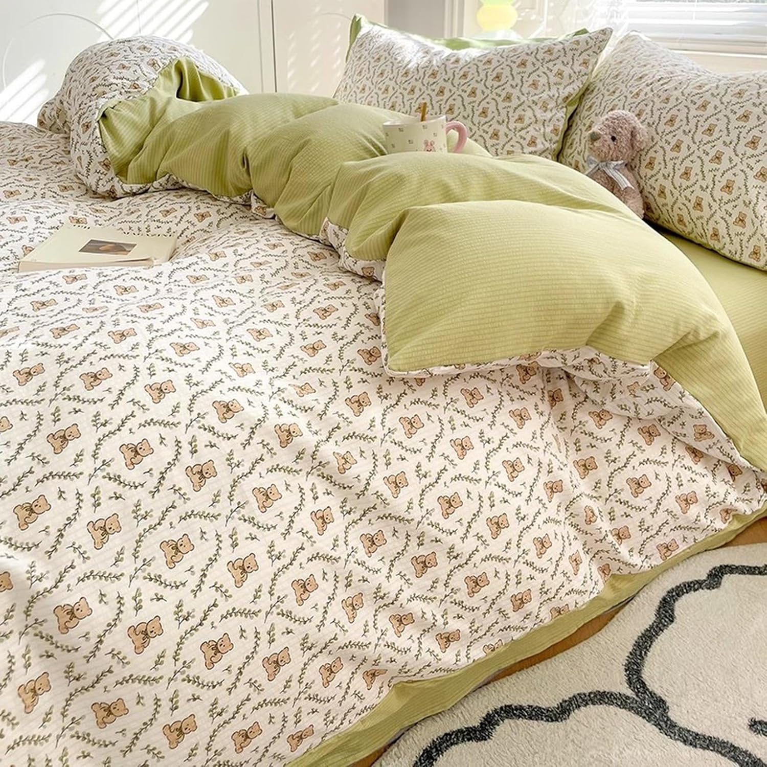 4点セット 寝具カバーセット かわいい セミダブル 1.5m 200×230cm 四季通用 おしゃれ 布団カバー 掛け..