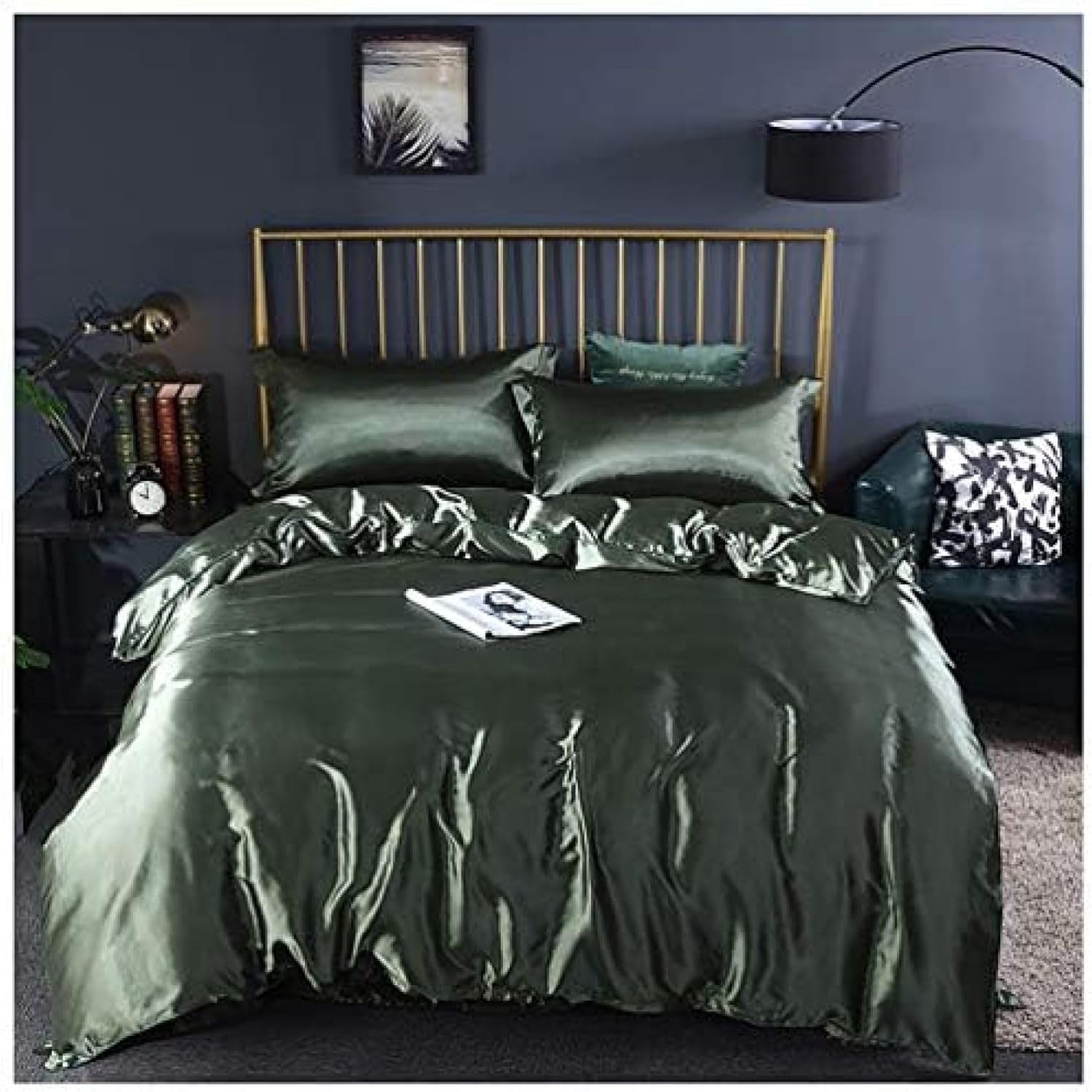 シングルベッドカバー 黒 シルクみたい光沢 シングルシーツセット ブラック 寝具カバーセット