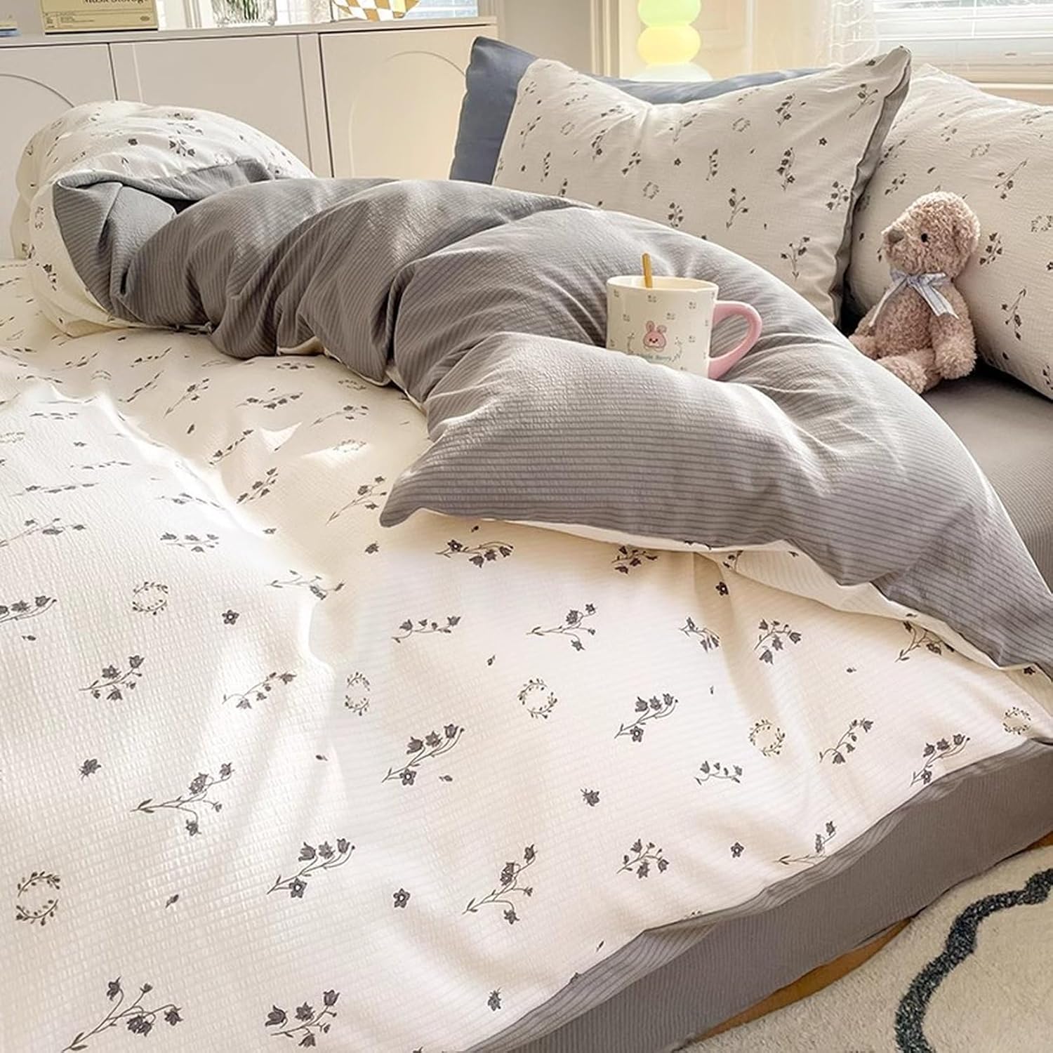 4点セット 寝具カバーセット かわいい ダブル 1.5m 180×220cm 四季通用 おしゃれ 布団カバー 掛け布団..