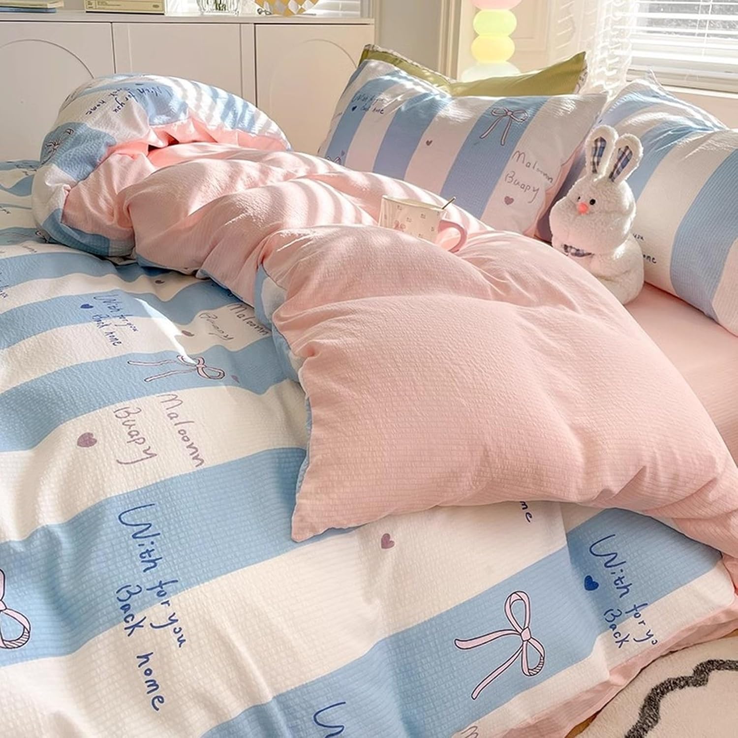 4点セット 寝具カバーセット かわいい セミダブル 1.8m 200×230cm 四季通用 おしゃ...