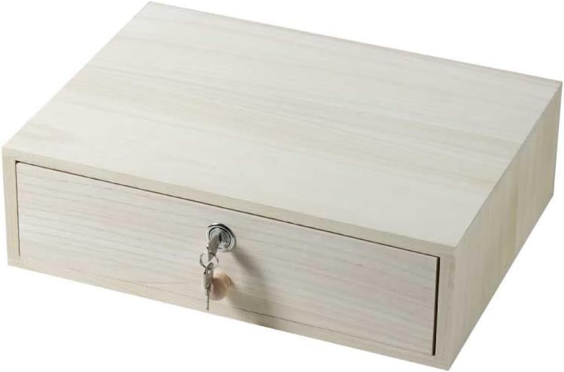 鍵付き 収納ボックス 40*30*12cm 木製 小物チェスト 小物入れ 卓上 机上用品 木目調 おしゃれ レトロ風 スタイル2 オフィス 寝室 居間 引き出し付き デスク上置棚 デスク収納 文房具