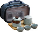 番茶器セット 急須 ティーセット 湯呑セット ケース付き クリアバッグ トレー 3客 茶葉缶 茶皿 陶磁茶具 軽量 簡約