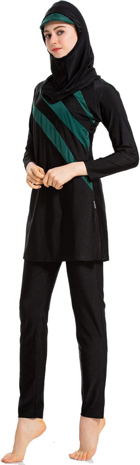 レディース控えめなイスラム教徒のイスラム水着長袖フルカバーヒジャーブブルキニ3ピースビーチ水着水..