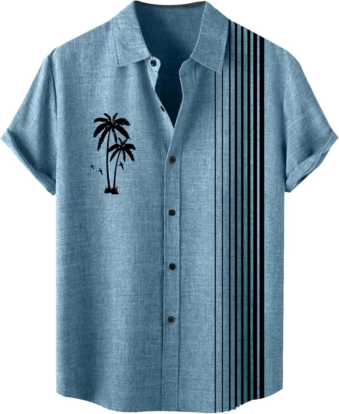 メンズ半袖シャツ アロハシャツ キューバシャツ カジュアルシャツ 夏服 ストライプシャツ サマーカーデ..