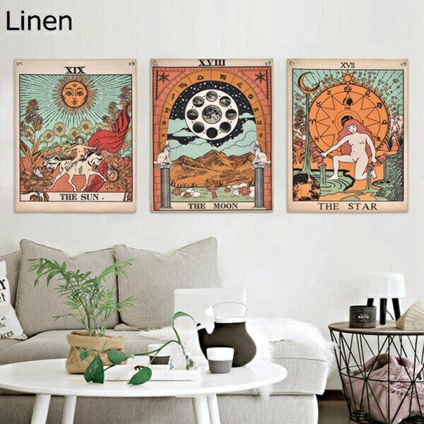 購入25％OFF パック3タロットタペストリー ザ 30cm×40cm ムーン ザ Linen スター ザ サンタロットカードタペストリー ラストプルーフグロメット シームレスネイル付き 中世ヨーロッパタペストリールーム用