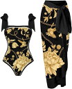 タンキニ 水着 レディース 女性ワンピース水着+ワンピースカバーアップツーピースヴィンテージプリント水着モノキニビキニ2ピース水