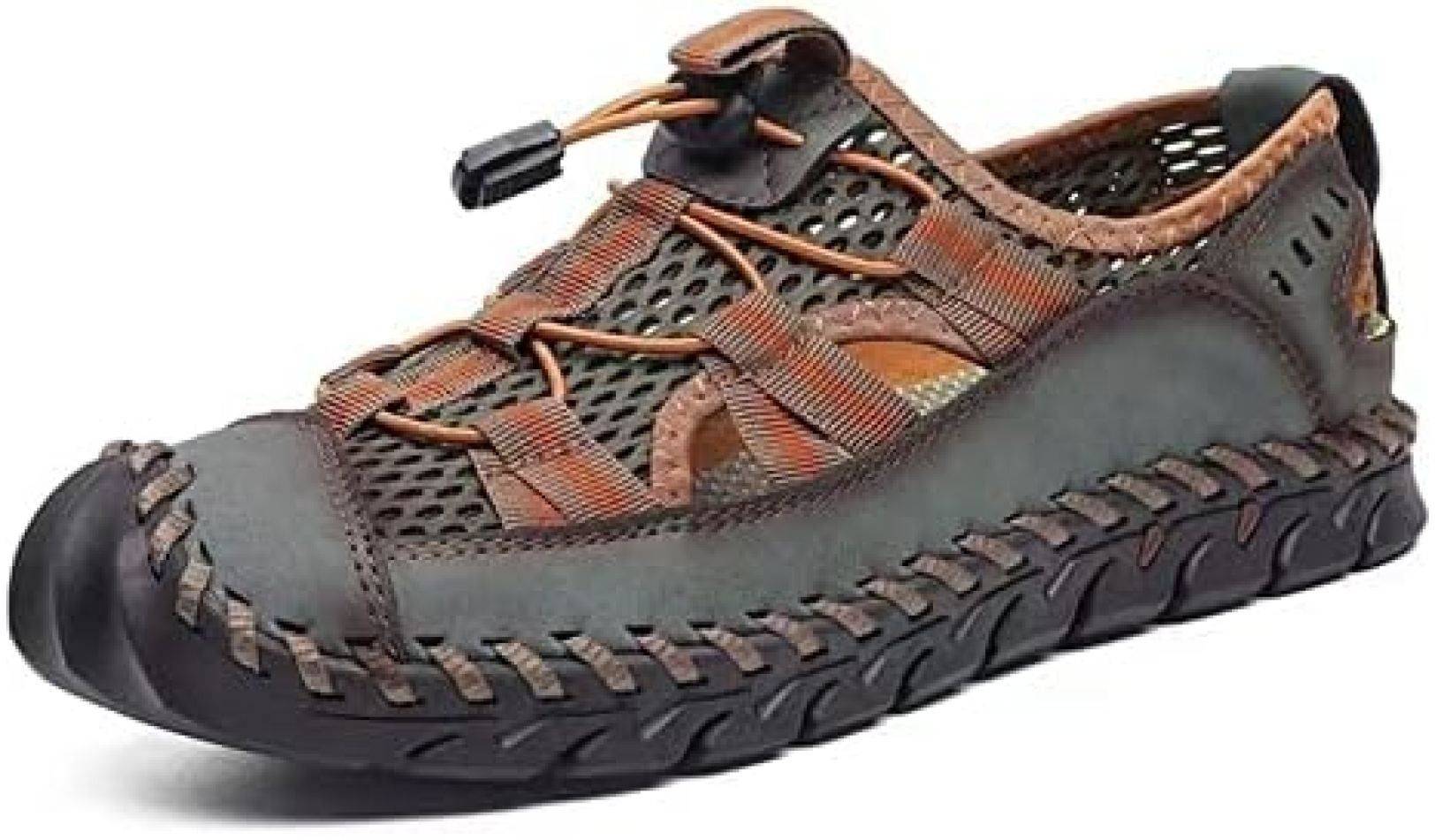 スポーツサンダル メンズ ビーチサンダル つま先保護 アウトドア レザーサンダル メッシュ 通気 速乾 ..