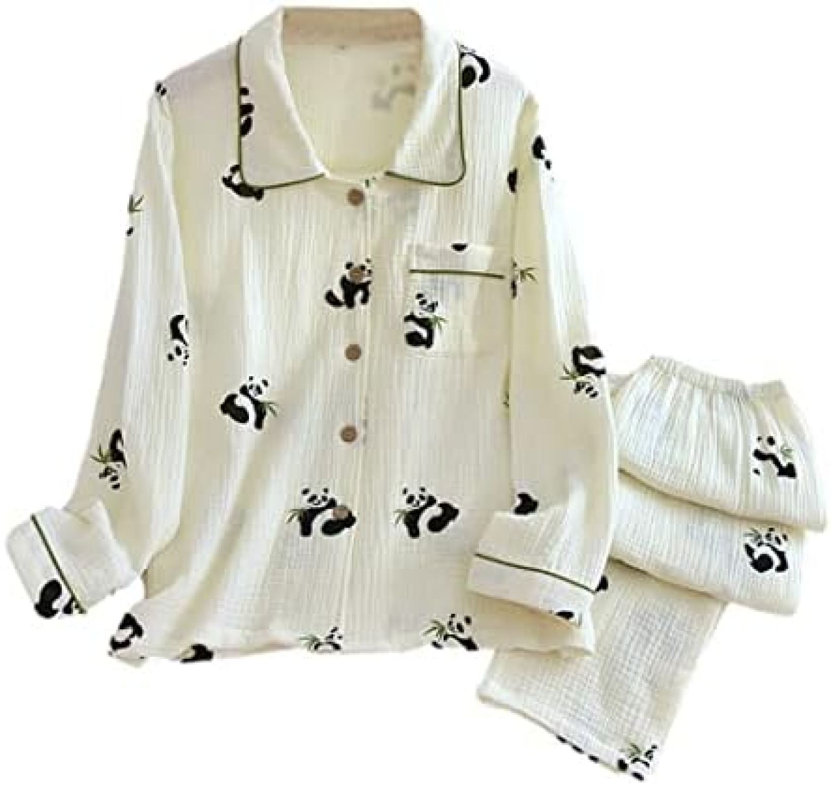 パジャマ レディース 綿100% 長袖 二重ガーゼ 可愛い パンダ柄 ワンピース 体型カバー ルームウェア コットン 吸汗 通気 肌に優しい ロング 敏感肌 誕生日 寝巻き M~XL ゆったり 春夏秋