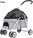 購入15%-30%OFF ペットカート ベビーカー バギー 犬 猫 多頭 折りたたみ式ペットストローラー4輪 ポータブルドッグカートジョガートラベルトロリー ブ...