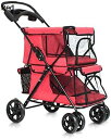 購入15%-30%OFF ペットカート ベビーカー バギー 犬 猫 多頭 ダブルペットロードスター子犬 高級ペットベビーカーシニア犬や猫の簡単な折り畳み式4輪旅...