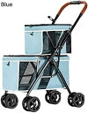 購入15%-30%OFF ペットカート ベビーカー バギー 犬 猫 多頭 2匹の犬用のベビーカー 4輪前輪360°回転 安全装置付 ドッグカート 後輪ブレーキ機...