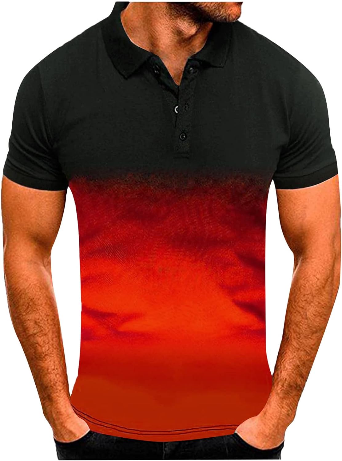 ポロシャツ 半袖 白 メンズファッションカジュアルスポーツグラデーションラペル半袖シャツトップ ワー..