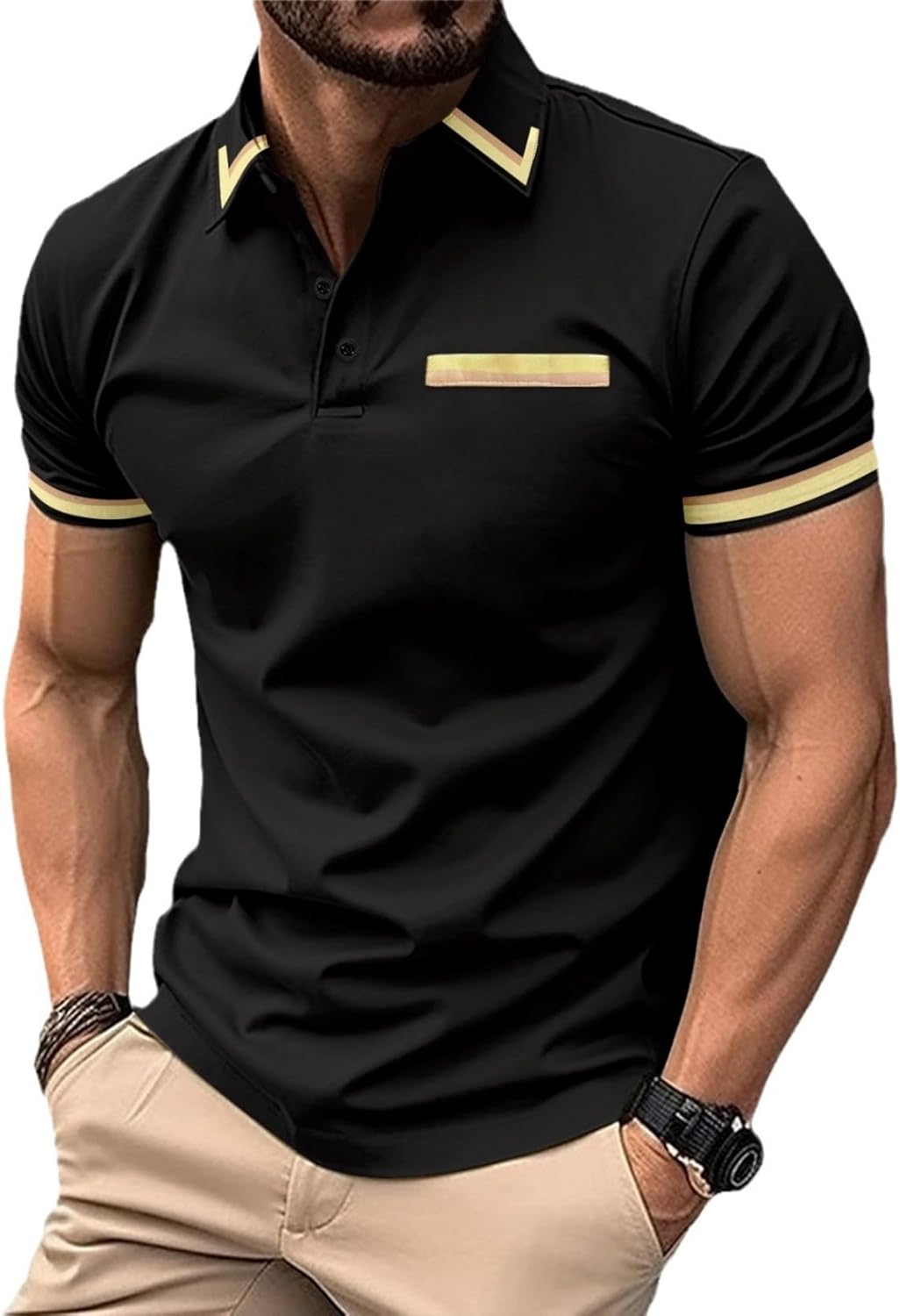 半袖ポロシャツ 襟付き S-3XL パッチワークカラー メンズ ボタンダウン ゴルフウェア 胸ポケット付き ..