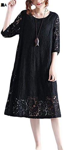 レディース ワンピース ひざ丈 ゆったり 長袖 レース ワンピー 春 夏 チュニック 無地 シンプル 大きいサイズ ワンピース 着痩せ